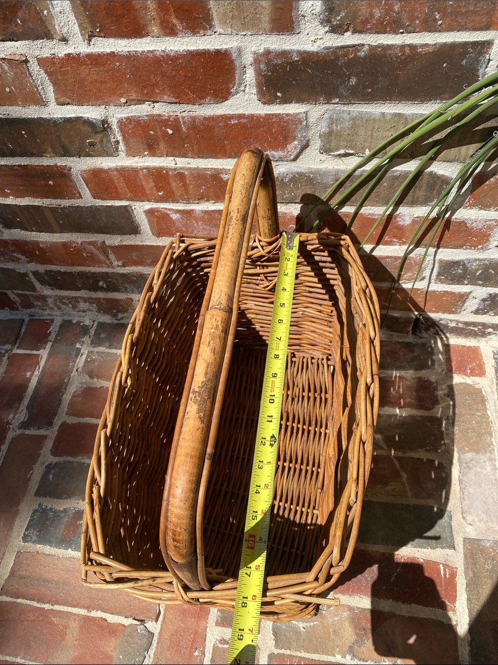 Vintage Woven Rattan Gathering Basket with Bamboo Handle in Natural Brown - Picture 15 of 16